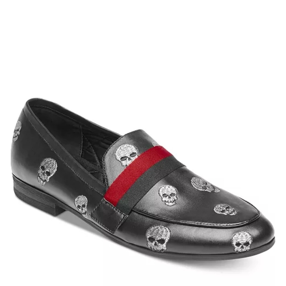 Mens Steve Madden Requiem Loafer Embroidered Skulls Black Vegan Leather_Size 8